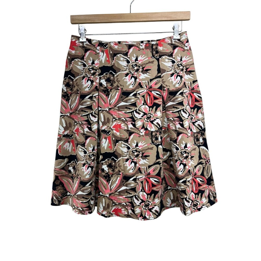 Christopher & Banks Brown Pink Floral Skirt Womens 8 Pleats A Line